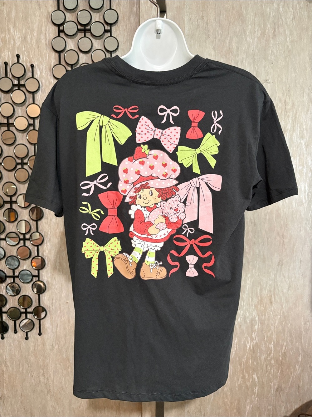 Strawberry Shortcake Illustration Short-Sleeve Tee with Pink & Lime Bows